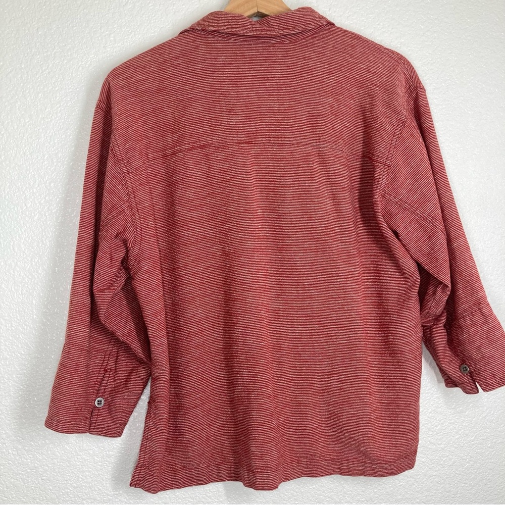 Chicos Women's Linen Shirt Red White Striped Button Down  3/4 Sleeve Size 1 - Picture 10 of 12